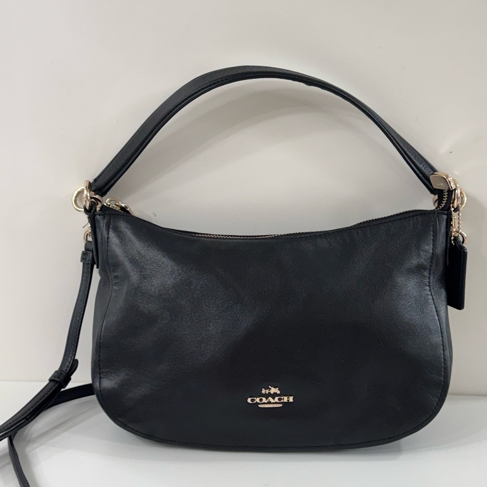 Coach Black Leather Shoulder Bag with Gold Hardware